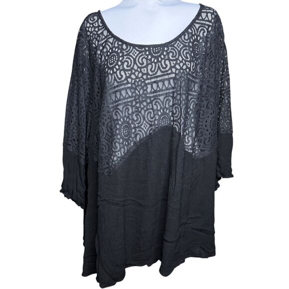 Torrid womens top 5 5x black lace and crinkle elbow length sleeve - Picture 3 of 10